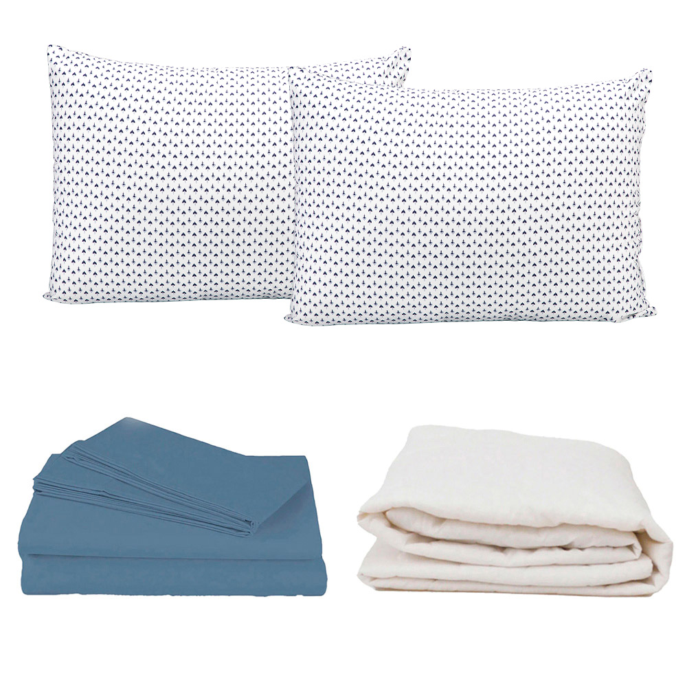 Juego De Sábanas Spring Air Soft Sensation Color Azul Acero King Size + Protector De Colchón + Dos Almohadas De Osos