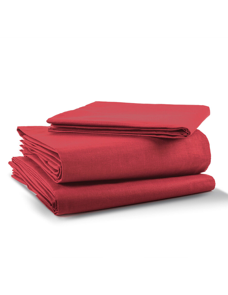 Juego de Sábanas Rebeca color Rojo Algodón Percal 200 Matrimonial