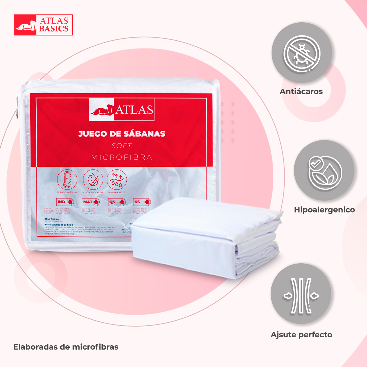 Foto 4 pulgar | Juego de Sábanas Queen Size + Almohadas Atlas Basics