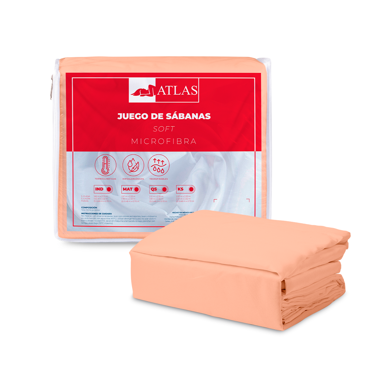 Juego de Sábanas Atlas Basics color Salmón Individual $609