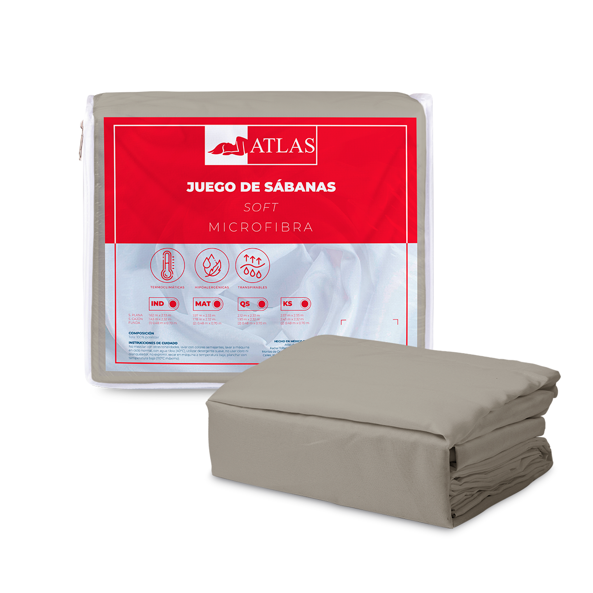 Juego De Sabanas Individual Atlas Basic Color Gris $599