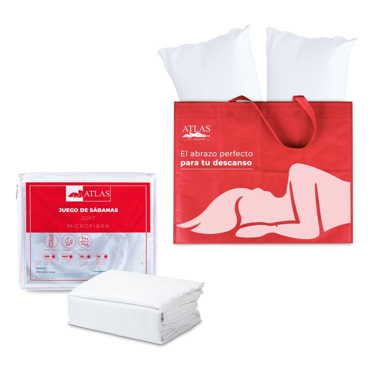 Juego de Sábanas Atlas Basics color Blanco Individual más Almohadas $2,798