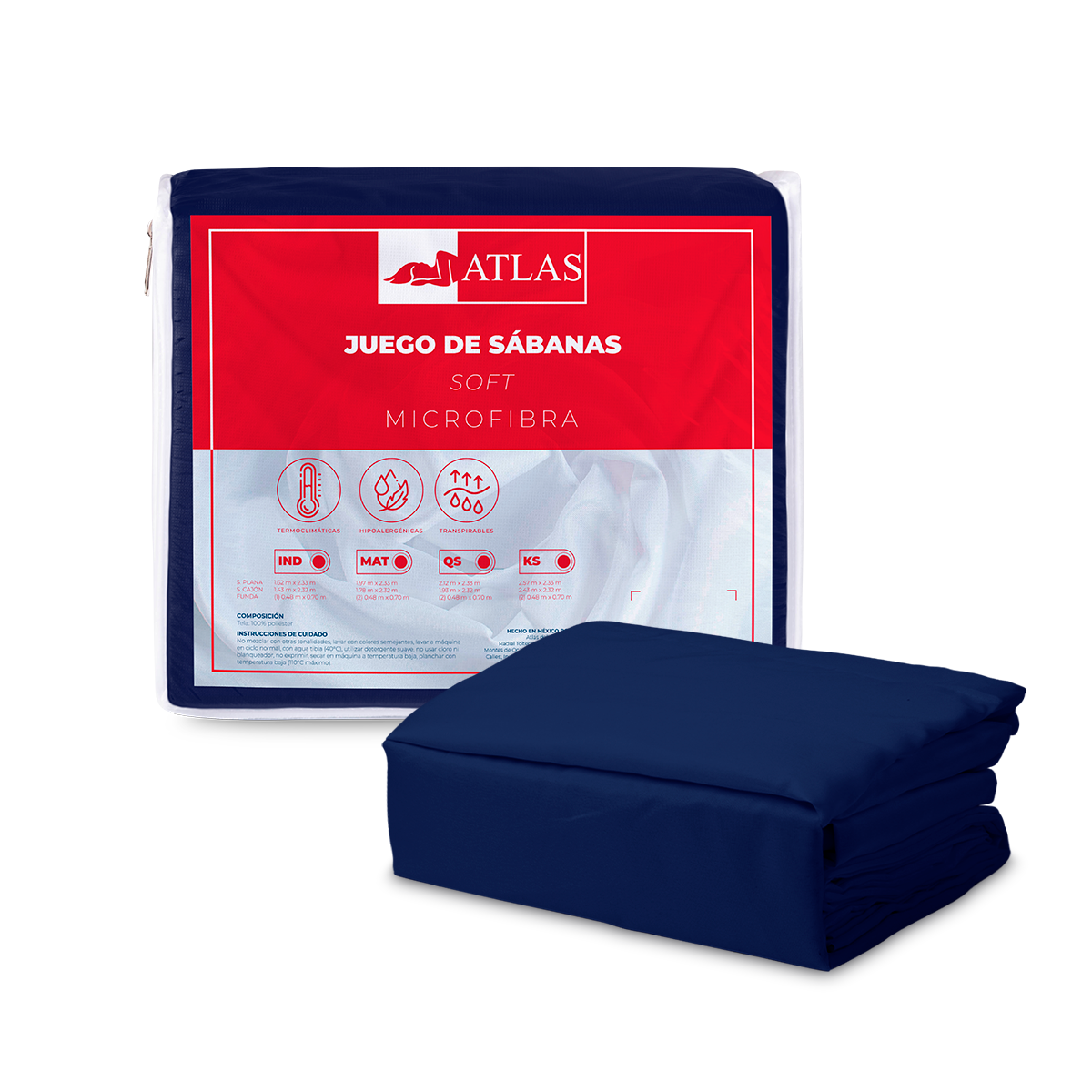 Juego de Sábanas Atlas Basics color Azul Matrimonial $629