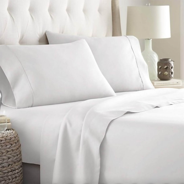 Juego De Sabanas Solid Saten Blanco 100% Algodón De 300 Hilos Matrimonial