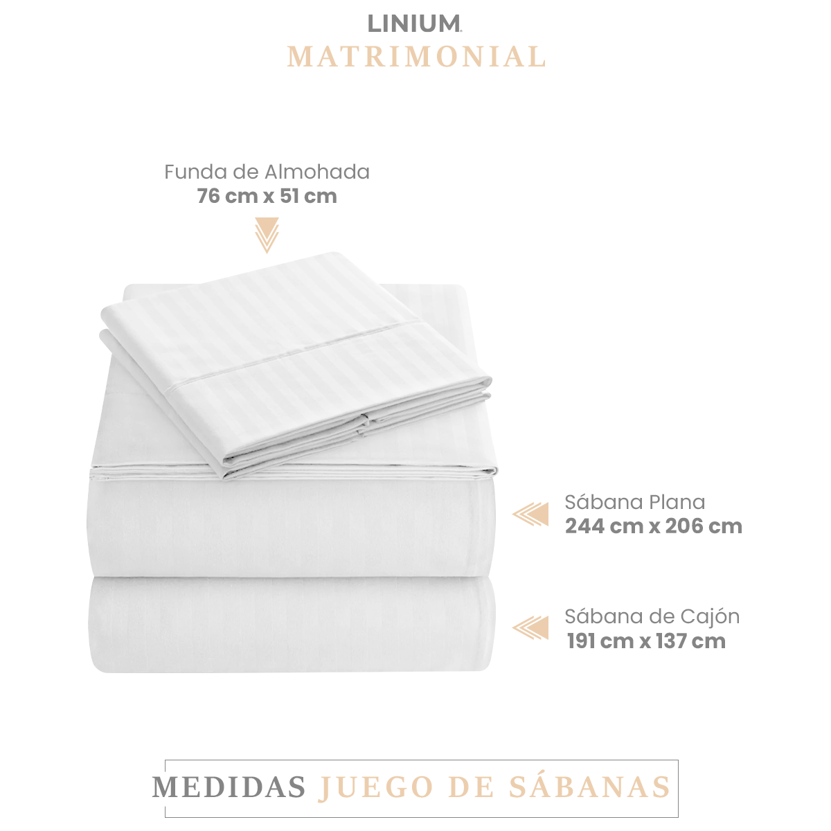 Foto 3 pulgar | Juego Set de Sábanas Linium Rayadas Premium Suave Matrimonial Blanco