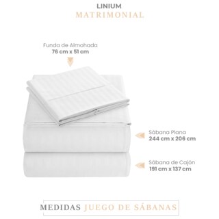 Foto 2 | Juego Set de Sábanas Linium Rayadas Premium Suave Matrimonial Blanco