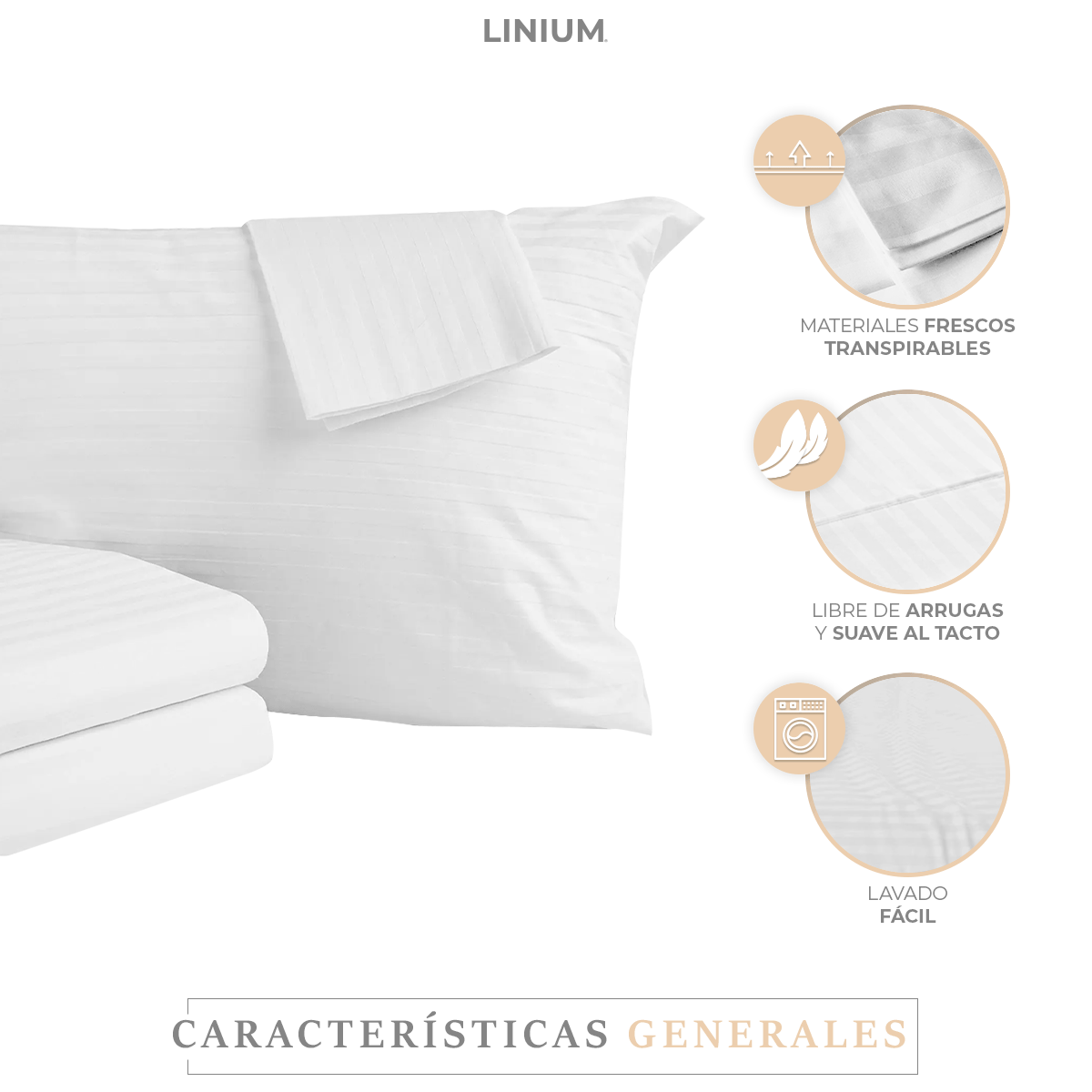Foto 4 pulgar | Juego Set de Sábanas Linium Rayadas Premium Suave Matrimonial Blanco