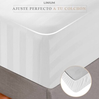 Foto 4 | Juego Set de Sábanas Linium Rayadas Premium Suave Matrimonial Blanco
