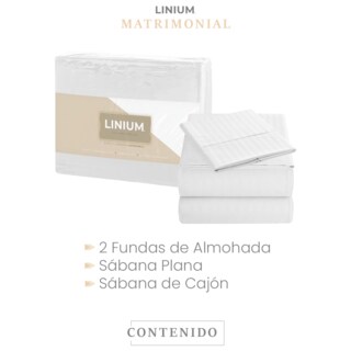 Foto 6 | Juego Set de Sábanas Linium Rayadas Premium Suave Matrimonial Blanco