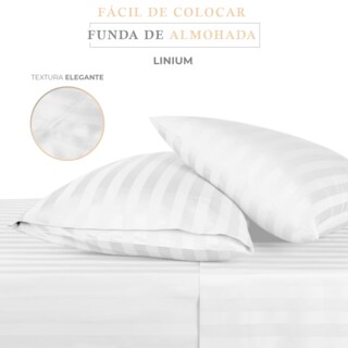 Foto 7 | Juego Set de Sábanas Linium Rayadas Premium Suave Matrimonial Blanco