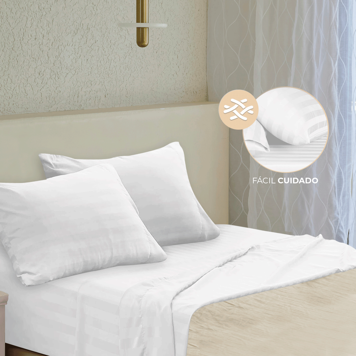 Foto 9 pulgar | Juego Set de Sábanas Linium Rayadas Premium Suave Matrimonial Blanco