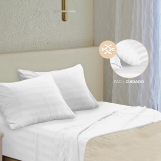 Foto 8 | Juego Set de Sábanas Linium Rayadas Premium Suave Matrimonial Blanco