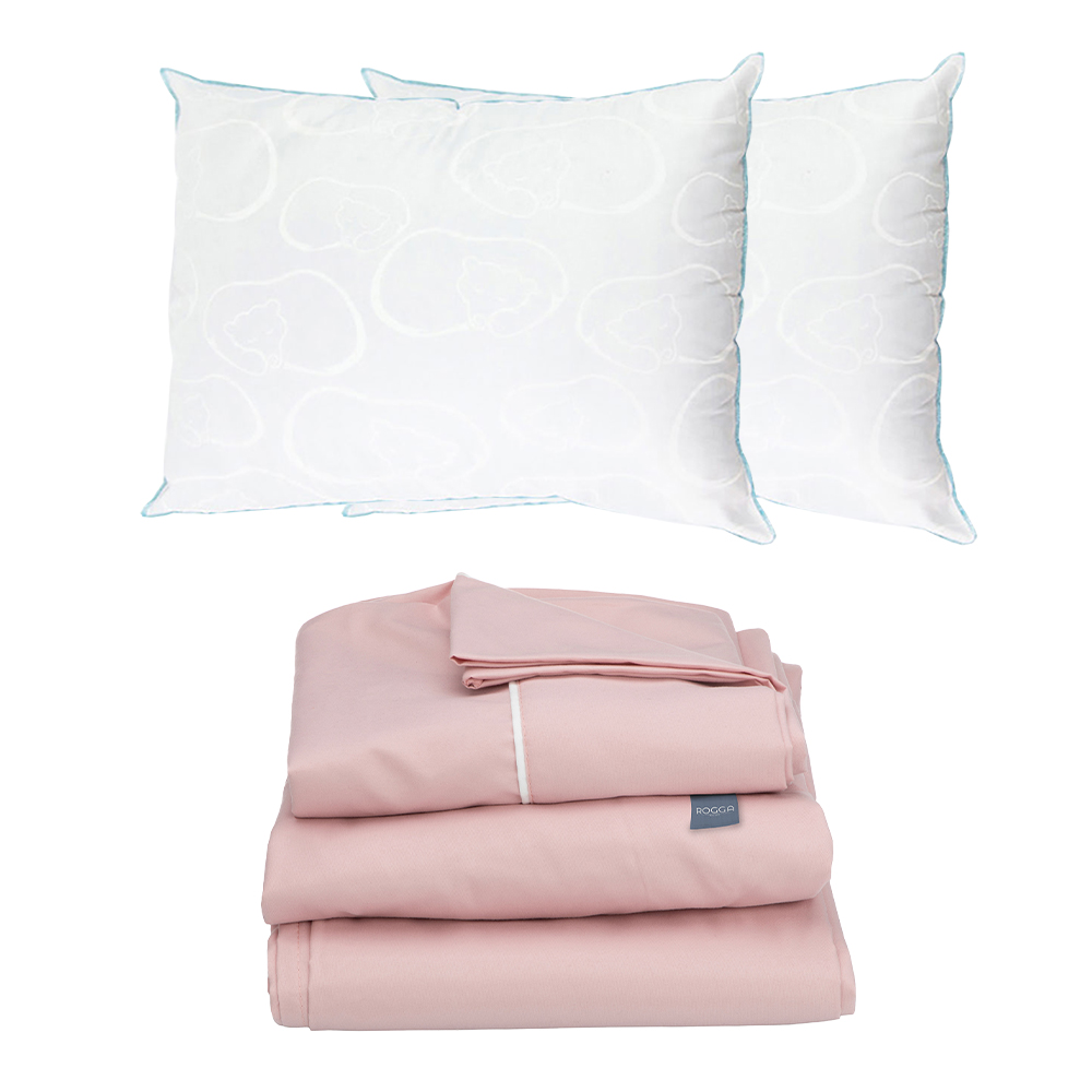 Juego De Sábanas Rogga Royal King Size Color Rosa + 2 Almohadas De Osos