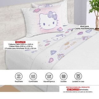 Foto 4 | Juego de Sábanas Providencia Matrimoniales Diseño Hello Kitty