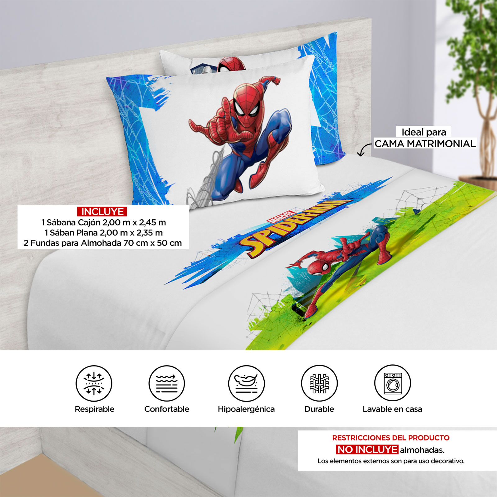 Foto 4 | Juego de Sábanas Providencia Matrimoniales Diseño de Spider Man Ataque