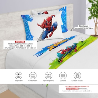 Foto 4 | Juego de Sábanas Providencia Matrimoniales Diseño de Spider Man Ataque