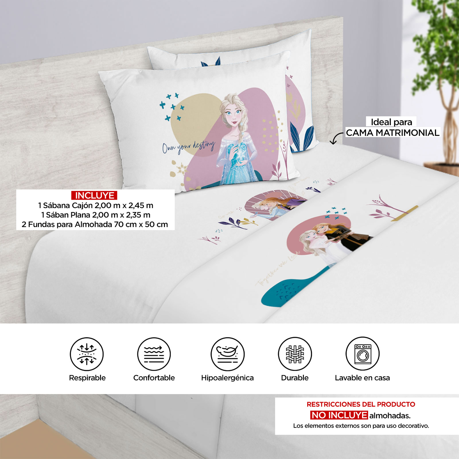 Foto 4 | Juego De Sábanas Matrimoniales Frozen Compañeras