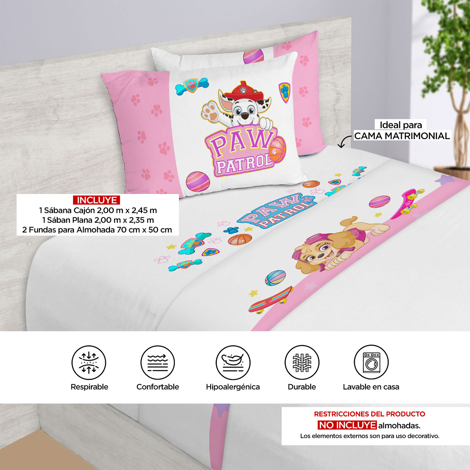 Foto 5 pulgar | Juego de Sábanas Providencia Paw Patrol Matrimoniales
