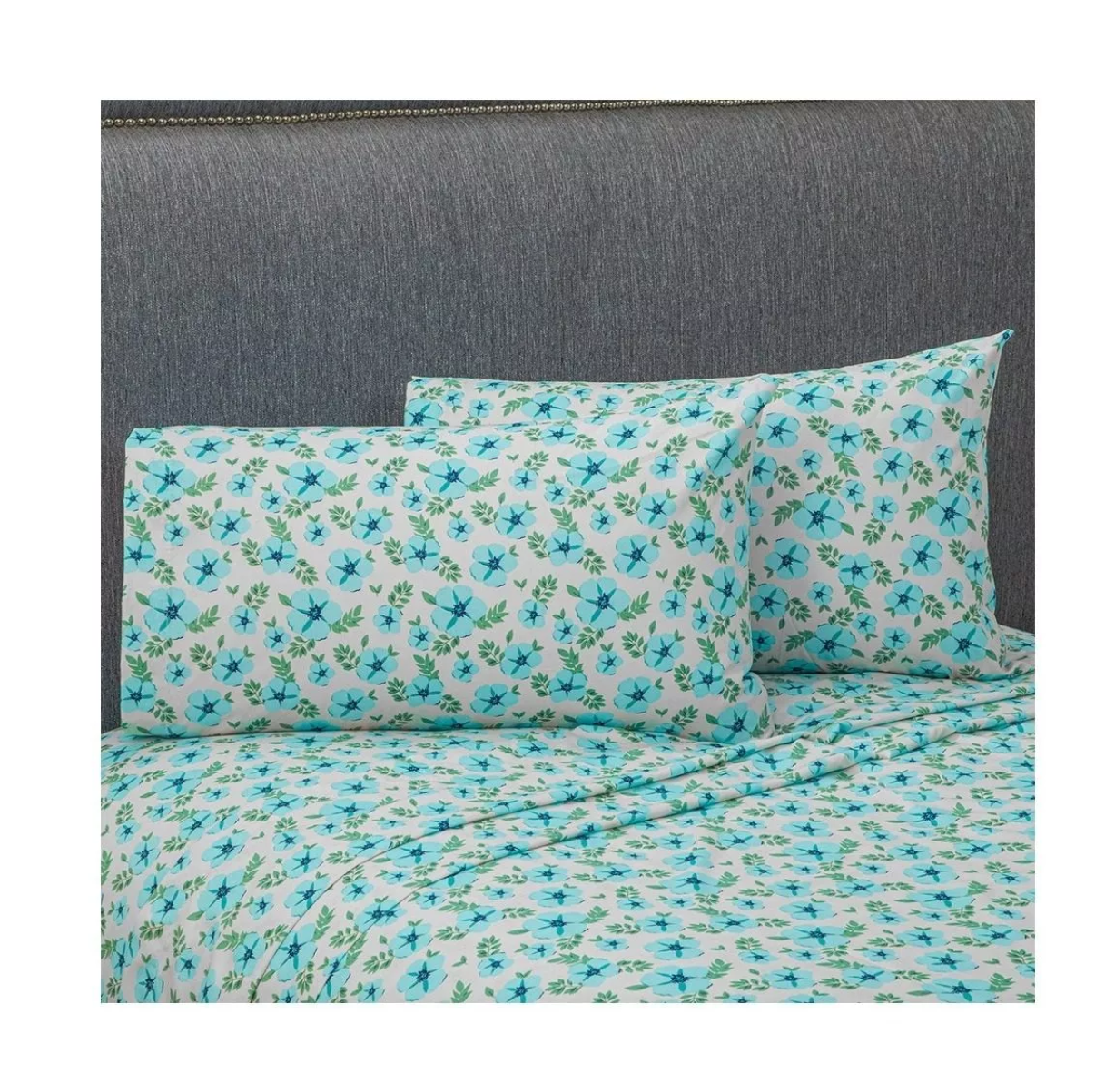 Foto 4 pulgar | Sábana Matrimonial de Microfibra color Begonia Turquesa con Estampado