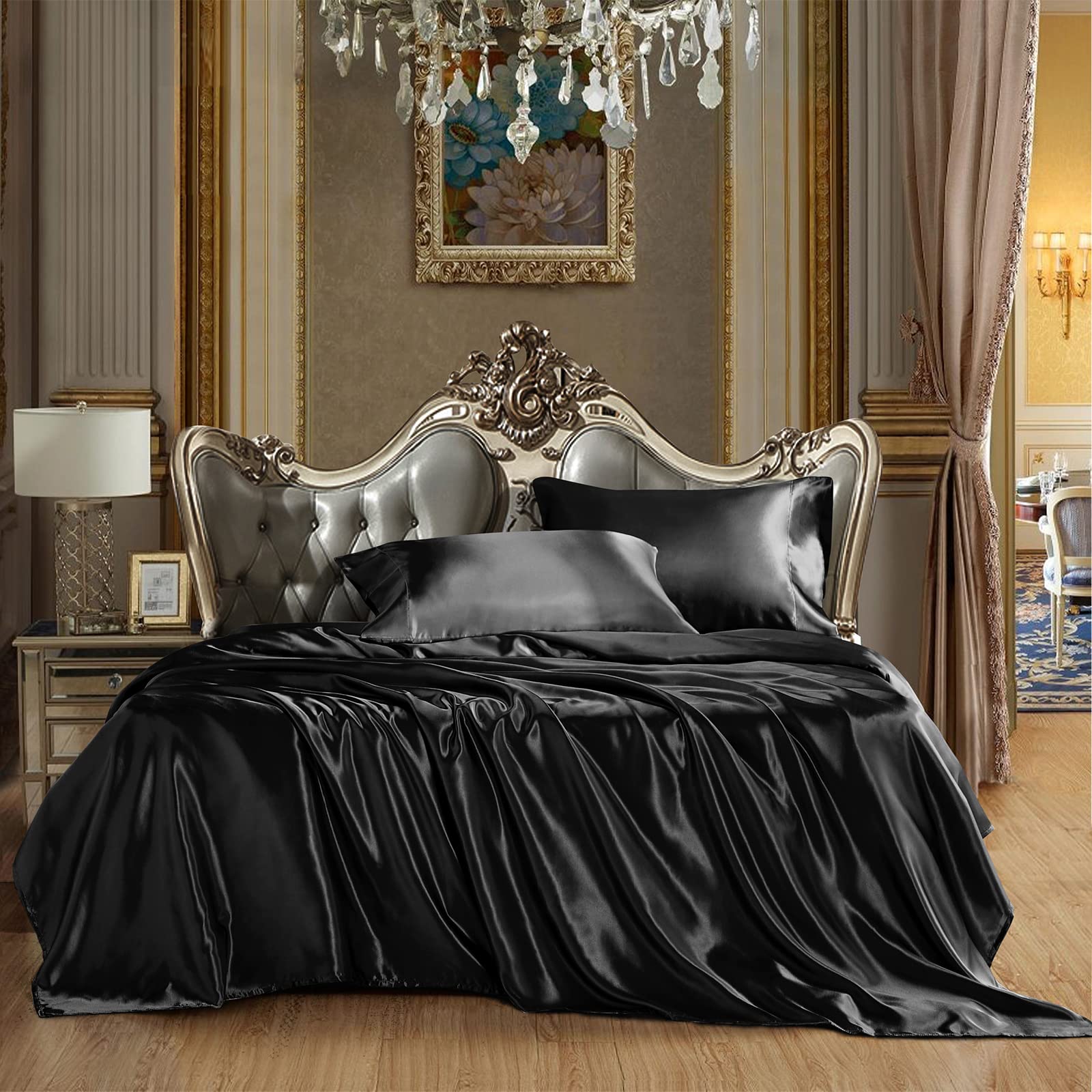 Foto 4 pulgar | Juego De Sábanas Cozylux, Satinadas, Tamaño Queen, Color Negro, 4 Piezas - Venta Internacional.