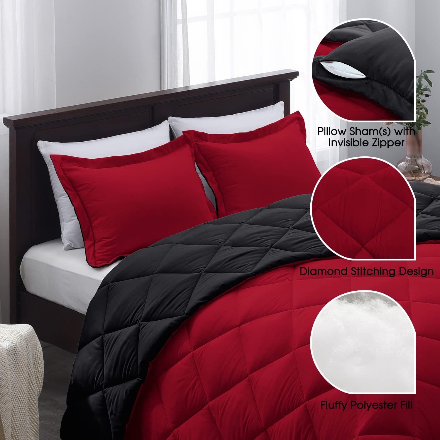 Foto 4 | Set De Edredón Basic Beyond Queen, Reversible, Rojo Y Negro - Venta Internacional.