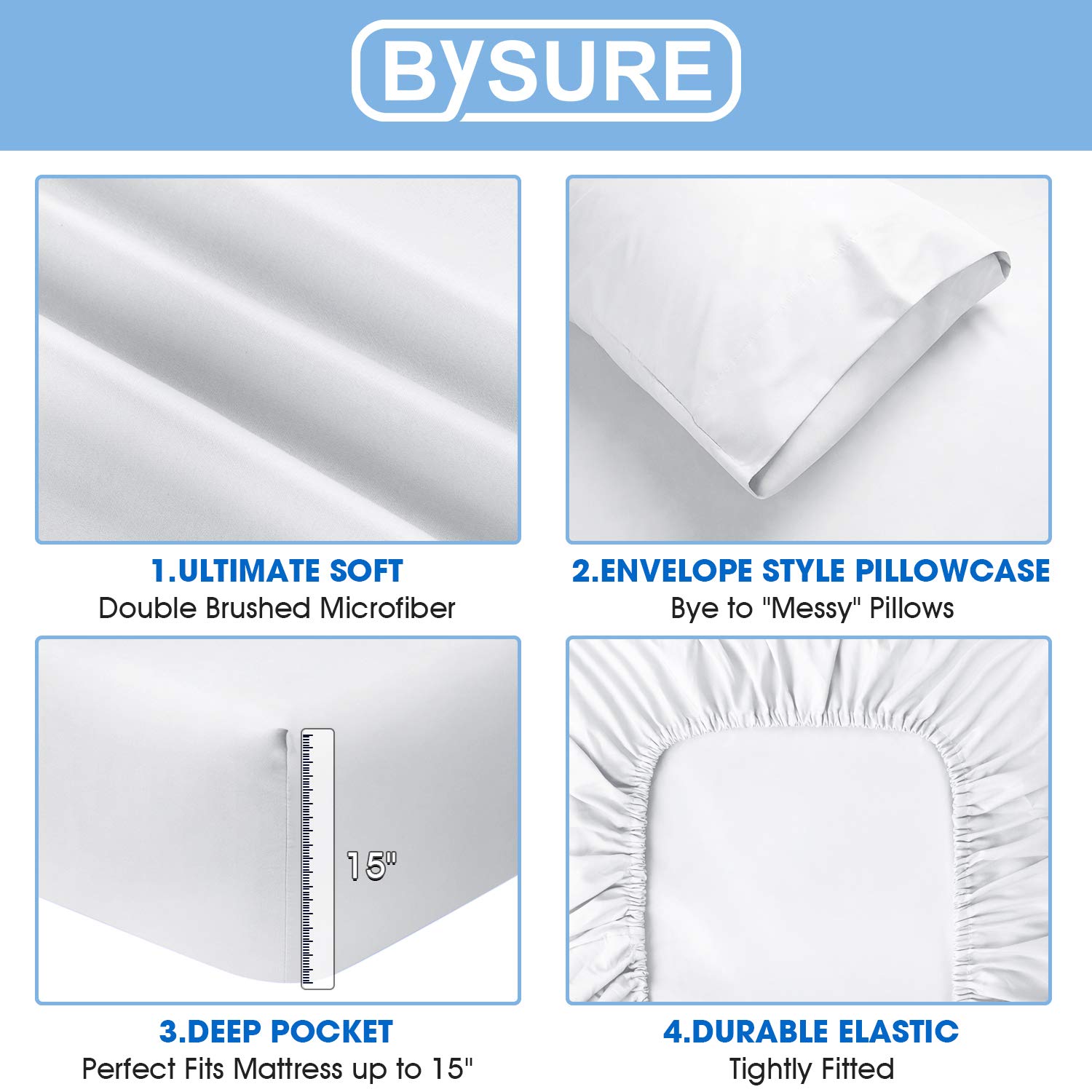 Foto 4 pulgar | Juego De Sábanas Bysure Hotel Luxury 1800tc Microfiber King - Venta Internacional.
