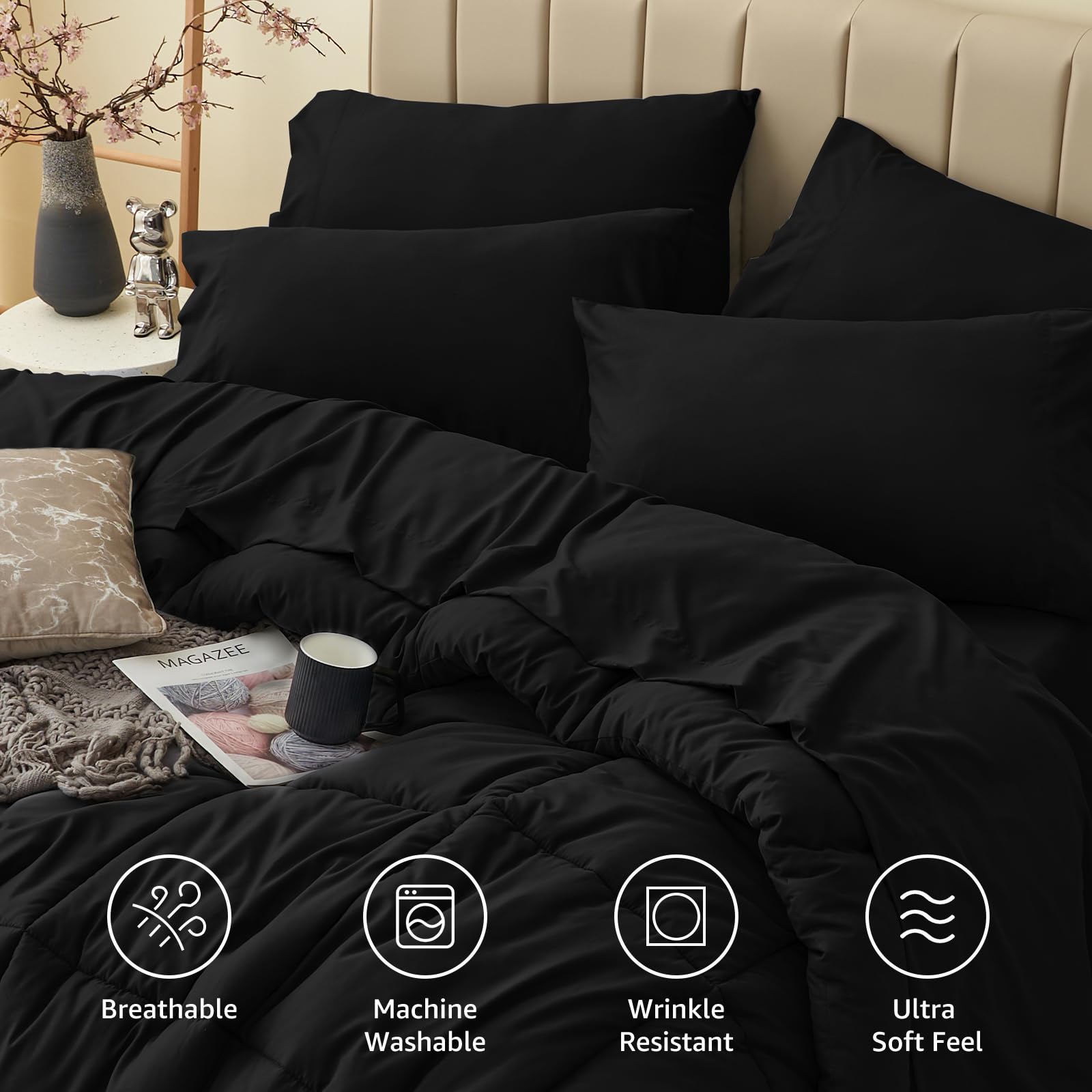 Foto 3 | Juego De Edredón Cozylux Queen, 7 Piezas, Cama En Bolsa, Color Negro - Venta Internacional.
