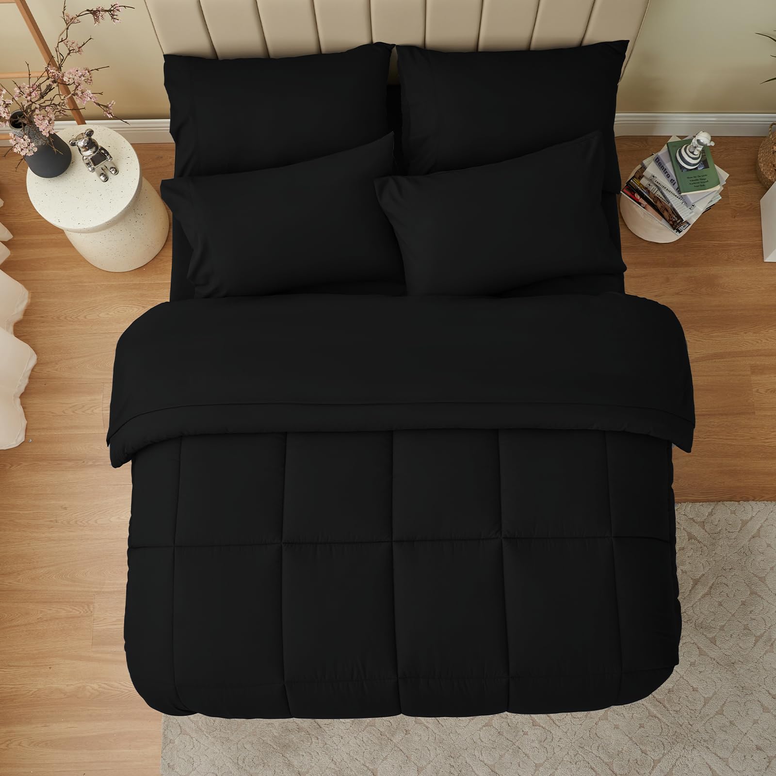 Foto 7 pulgar | Juego De Edredón Cozylux Queen, 7 Piezas, Cama En Bolsa, Color Negro - Venta Internacional.