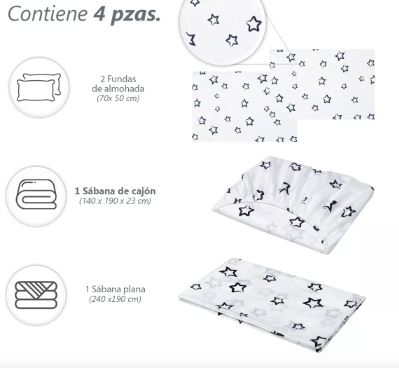 Foto 4 pulgar | Juego De Sabanas Matrimonial Color Blanco Diseño Estrellas