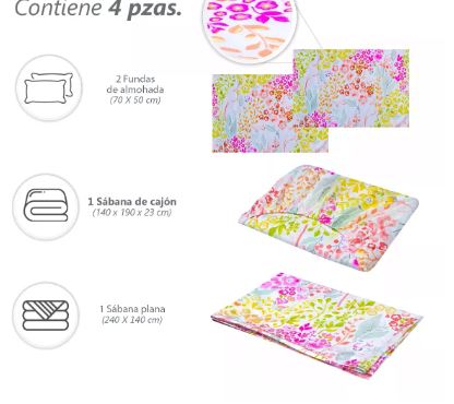 Foto 4 pulgar | Juego De Sabanas Matrimonial Diseño Flores Primavera