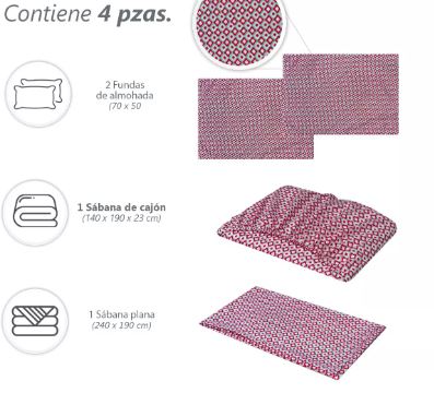 Foto 4 pulgar | Juego De Sabanas Matrimonial Color Rojo