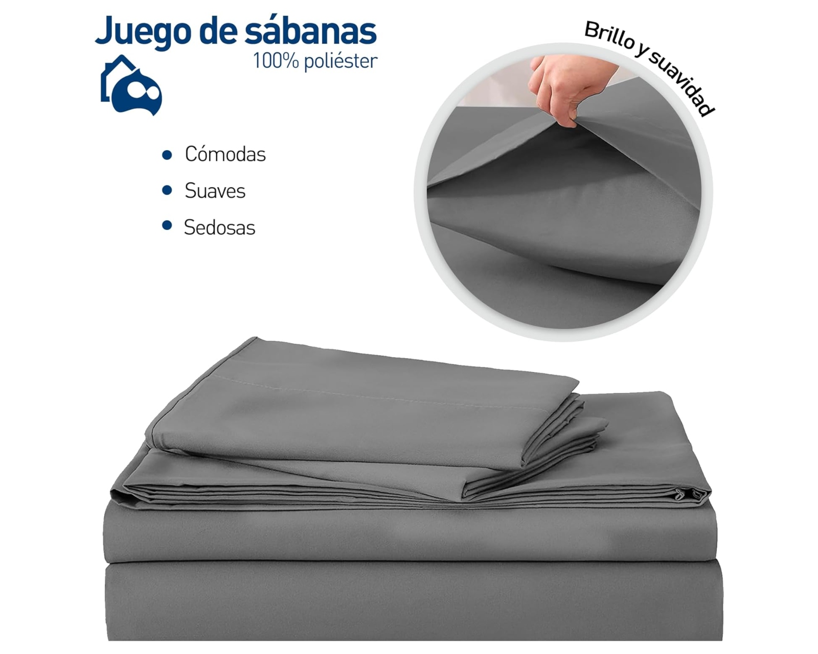 Foto 3 pulgar | Juego de Sábanas King Size Bluelander Gris Oscuro 4 Piezas