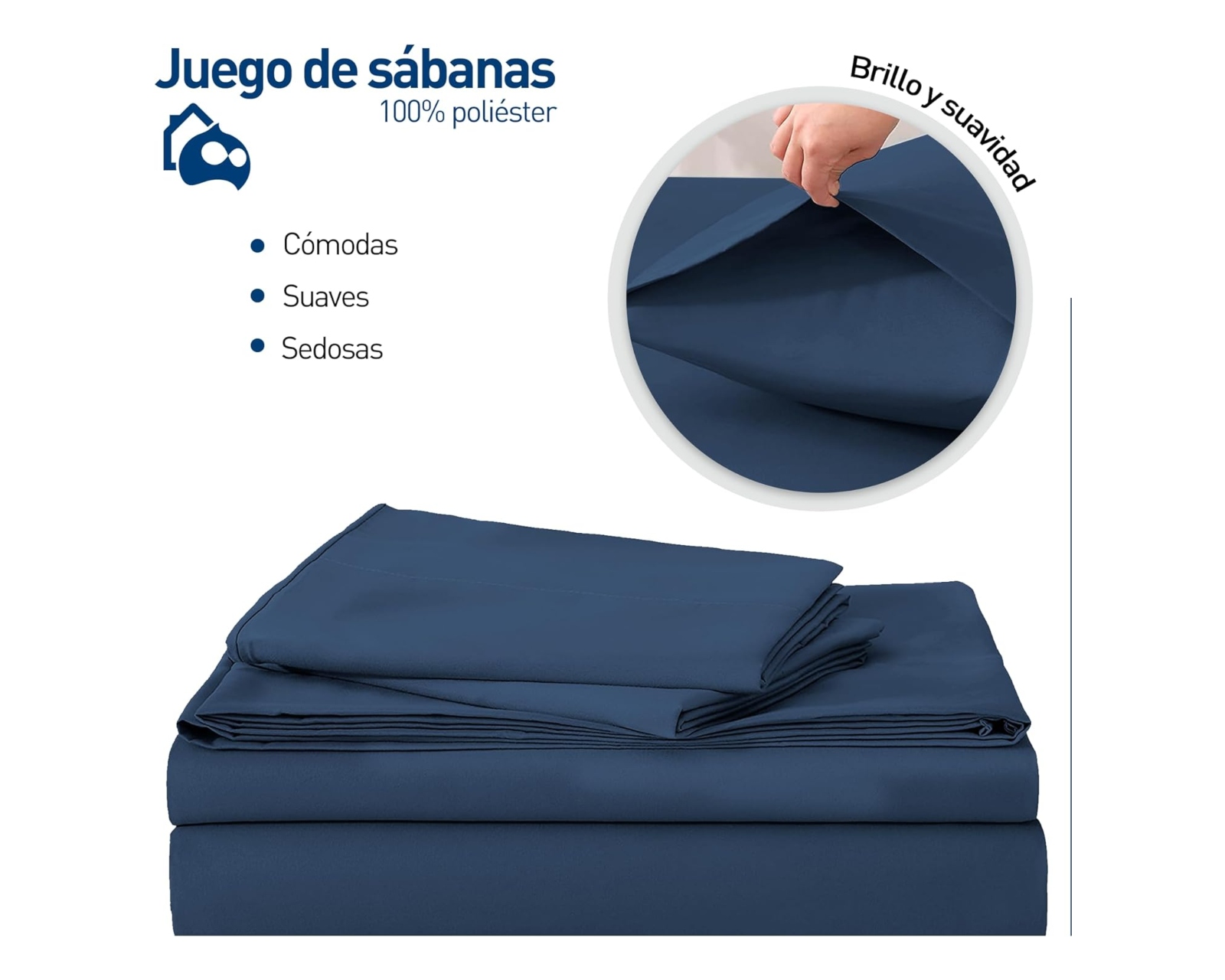 Foto 3 pulgar | Juego de Sábanas Queen Size Bluelander Azul Oscuro 4 Piezas