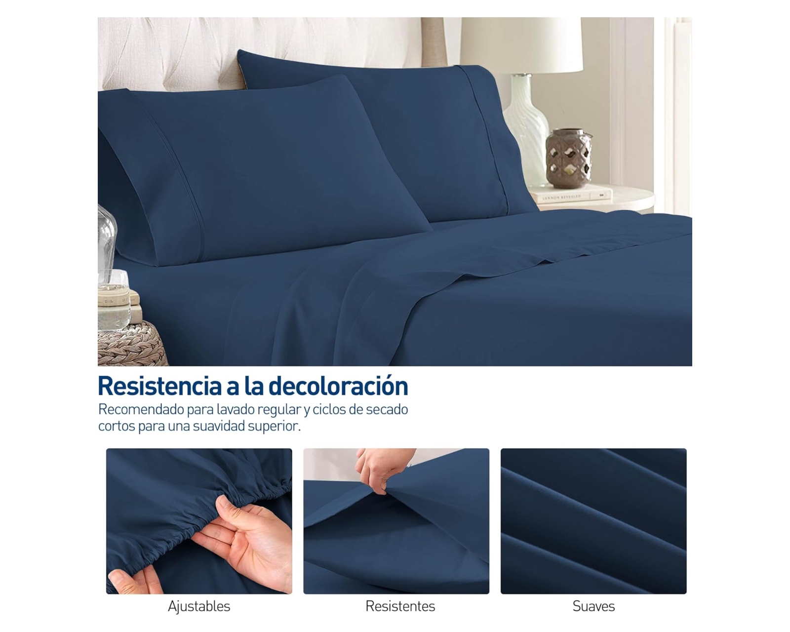 Foto 5 | Juego de Sábanas Queen Size Bluelander Azul Oscuro 4 Piezas