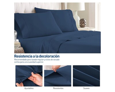 Foto 5 | Juego de Sábanas Queen Size Bluelander Azul Oscuro 4 Piezas