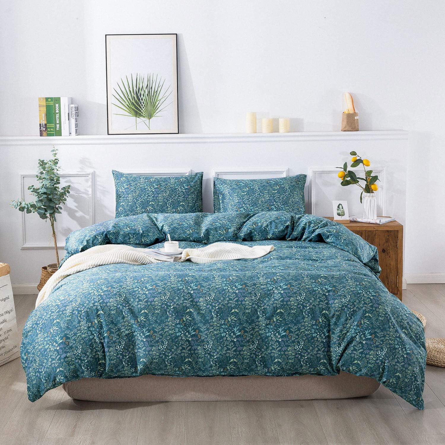 Funda de Edredón LifeTB Blue Floral 100% Algodón Queen con 2 Fundas de Almohada - Venta Internacional