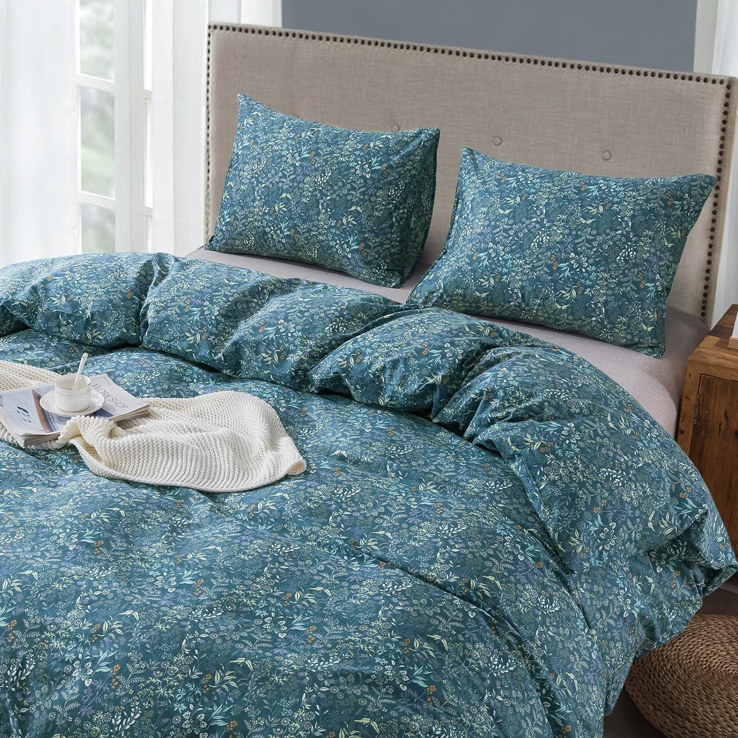 Foto 5 pulgar | Funda de Edredón LifeTB Blue Floral 100% Algodón Queen con 2 Fundas de Almohada - Venta Internacional