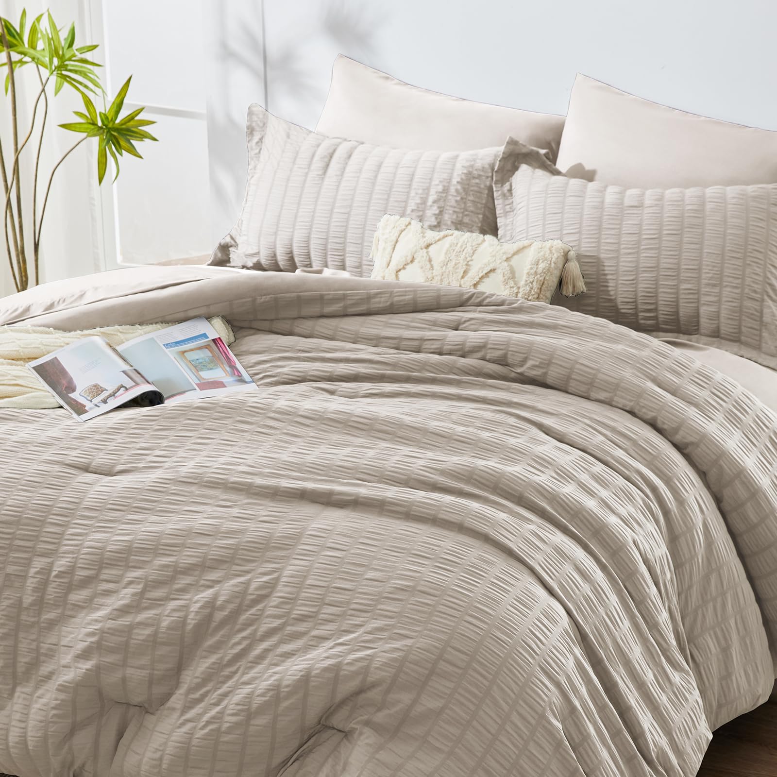 Foto 4 pulgar | Juego de Edredón Cozylux Queen Seersucker Warm Taupe 7 Piezas - Venta Internacional