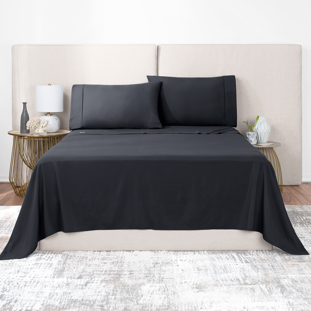 Sábana de Bambú Real Textil Individual Negro Ultra Suave