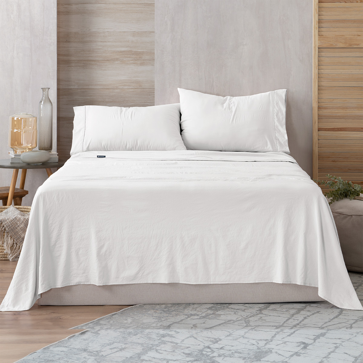 Sábana con Acabado Tipo Lino Prelavado Esquimal Queen Size Blanco Ultra Suave