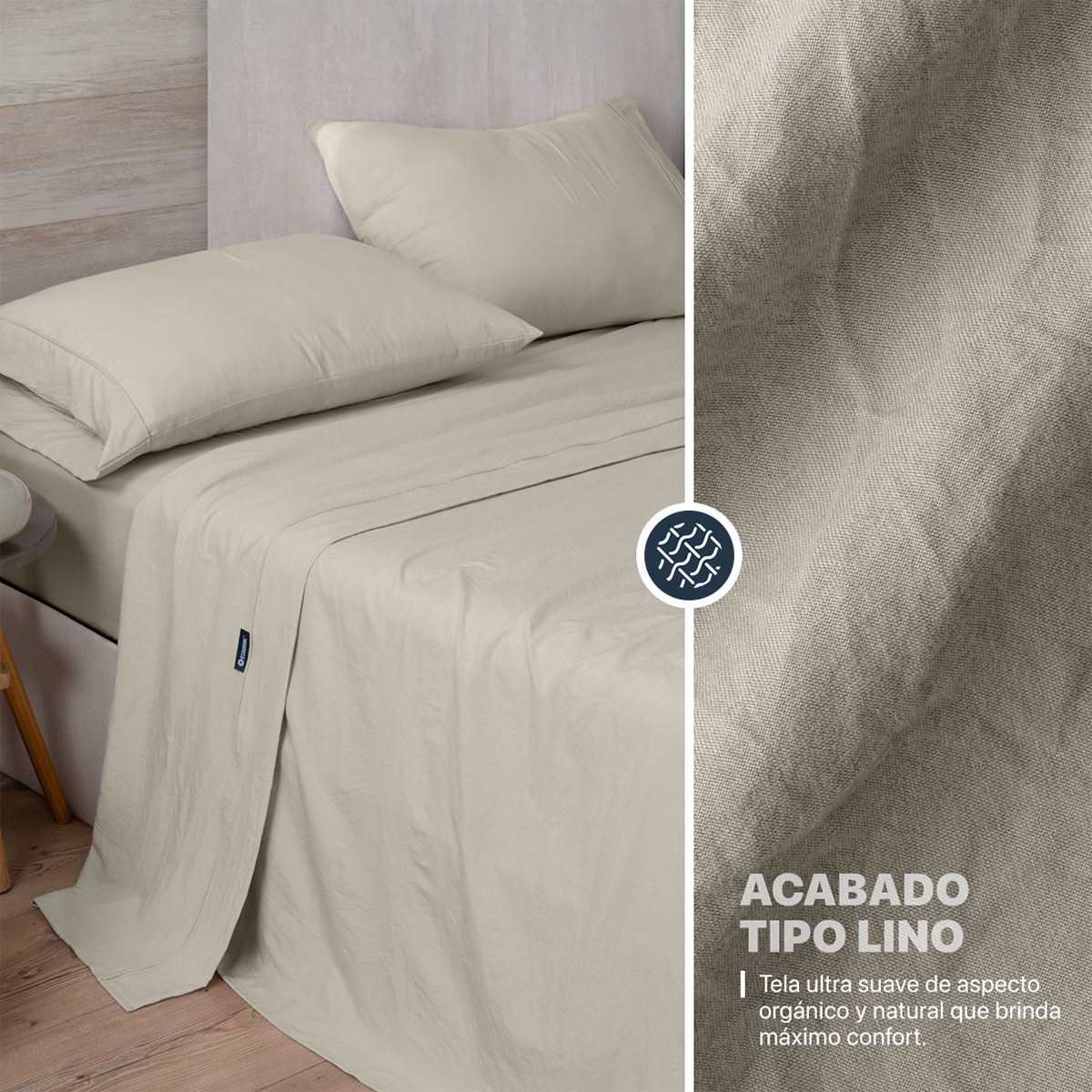 Foto 4 pulgar | Sábana con Acabado Tipo Lino Prelavado Esquimal King Size Beige Ultra Suave