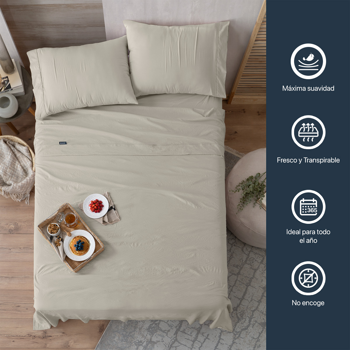 Foto 5 | Sábana con Acabado Tipo Lino Prelavado Esquimal King Size Beige Ultra Suave