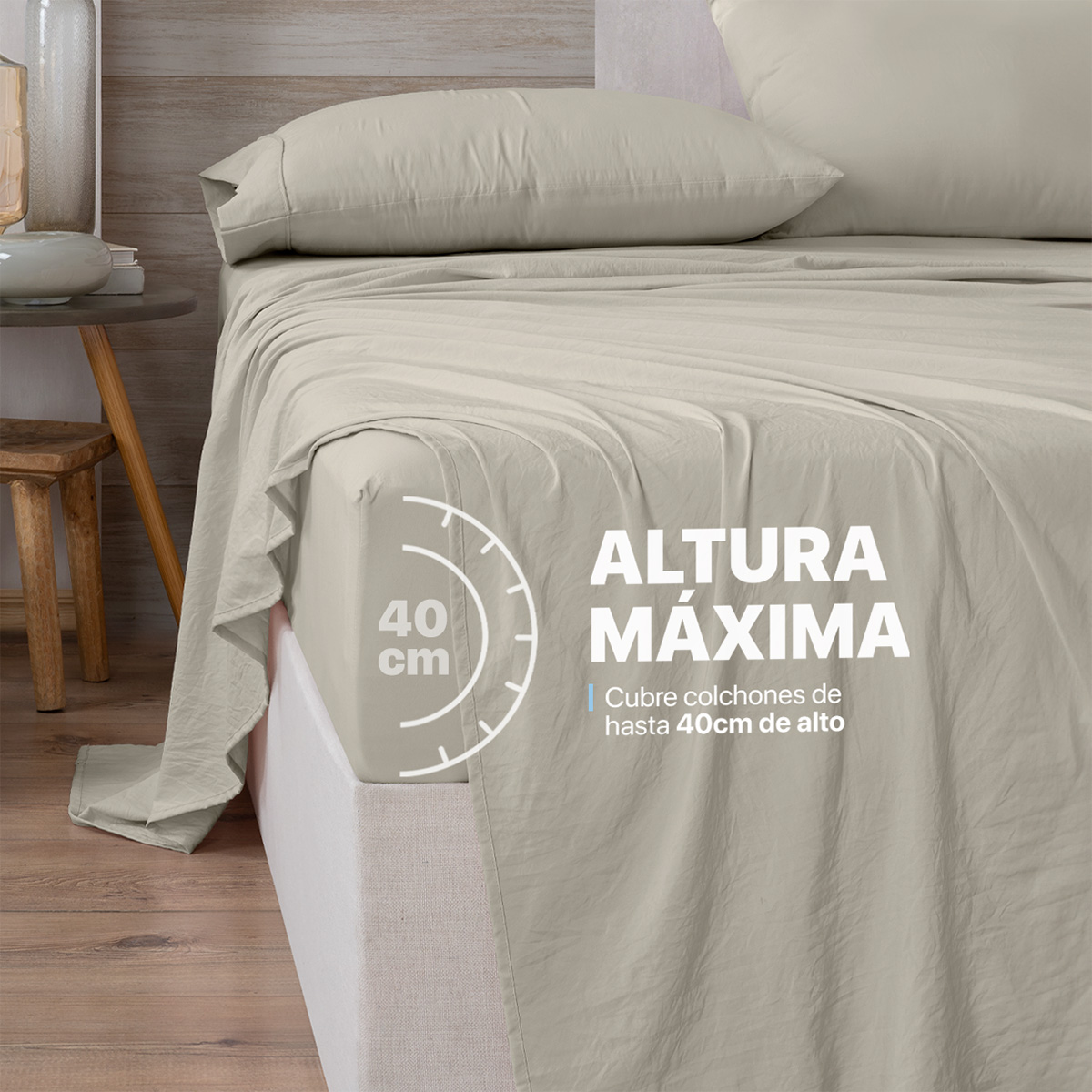 Foto 7 pulgar | Sábana con Acabado Tipo Lino Prelavado Esquimal King Size Beige Ultra Suave