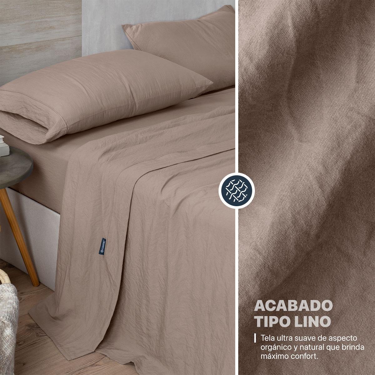 Foto 4 pulgar | Sábana con Acabado Tipo Lino Prelavado Esquimal Matrimonial Café Ultra Suave