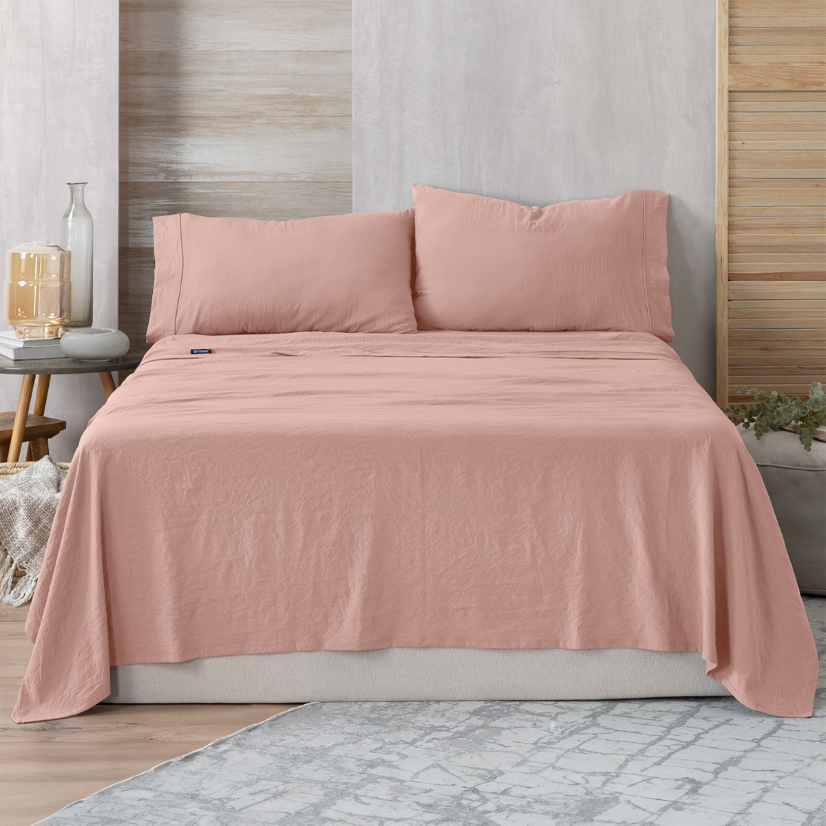 Sábana con Acabado Tipo Lino Prelavado Esquimal Individual Rosa Ultra Suave