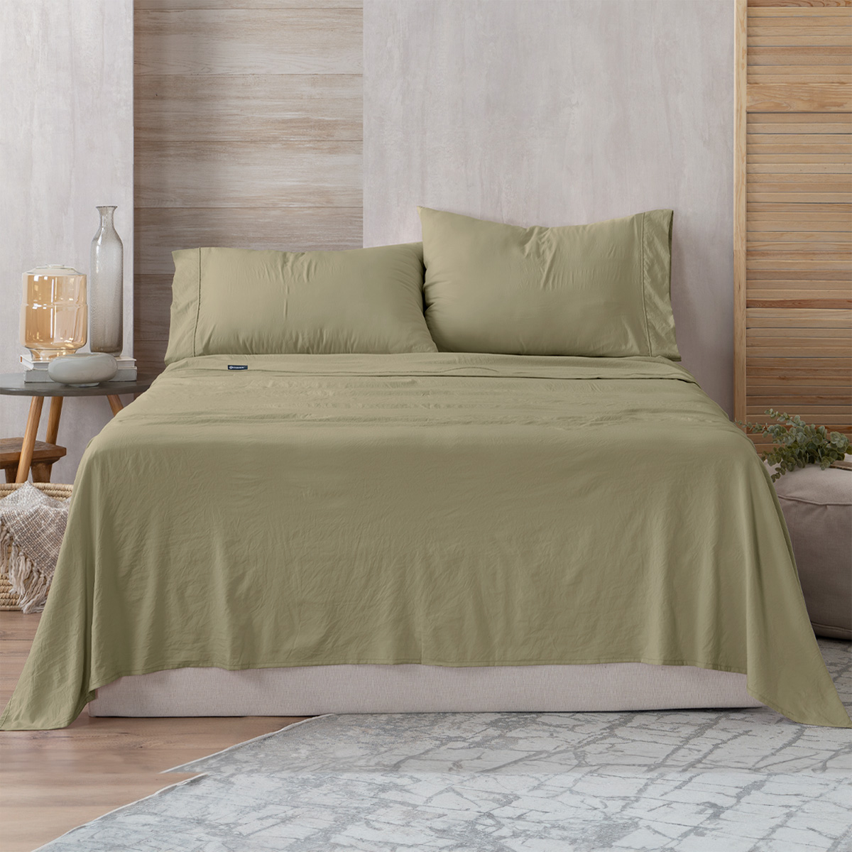 Sábana con Acabado Tipo Lino Prelavado Esquimal Individual Verde Ultra Suave