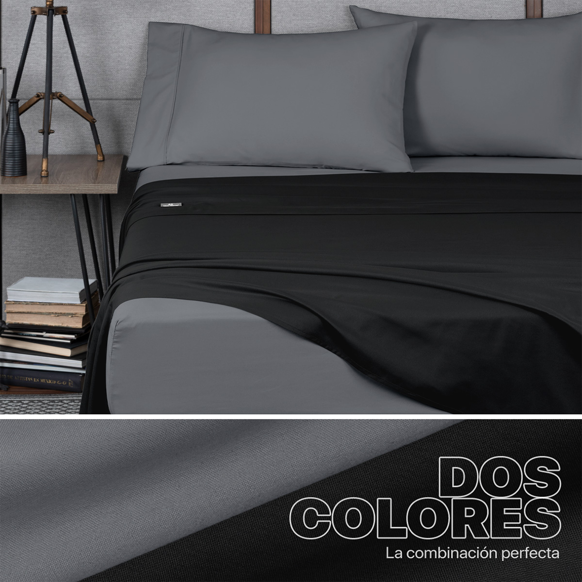 Foto 4 pulgar | Sábanas De Microfibra Dos Colores Real Textil Negro / Gris Oscuro Queen Size