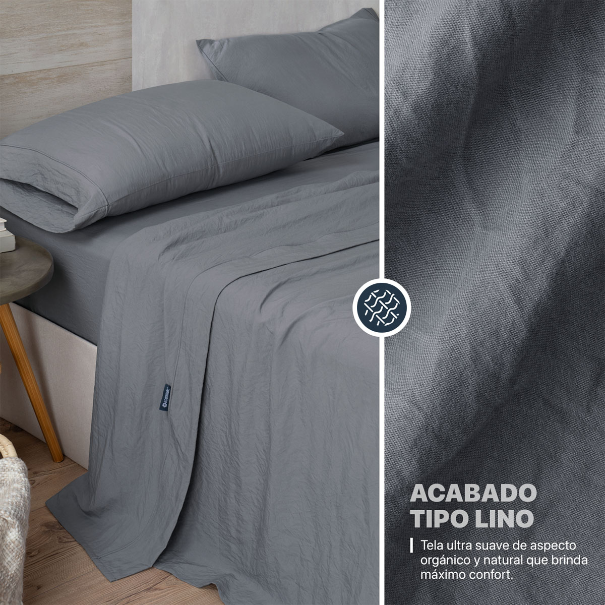 Foto 4 pulgar | Sábana con Acabado Tipo Lino Prelavado Esquimal Queen Size Gris Ultra Suave