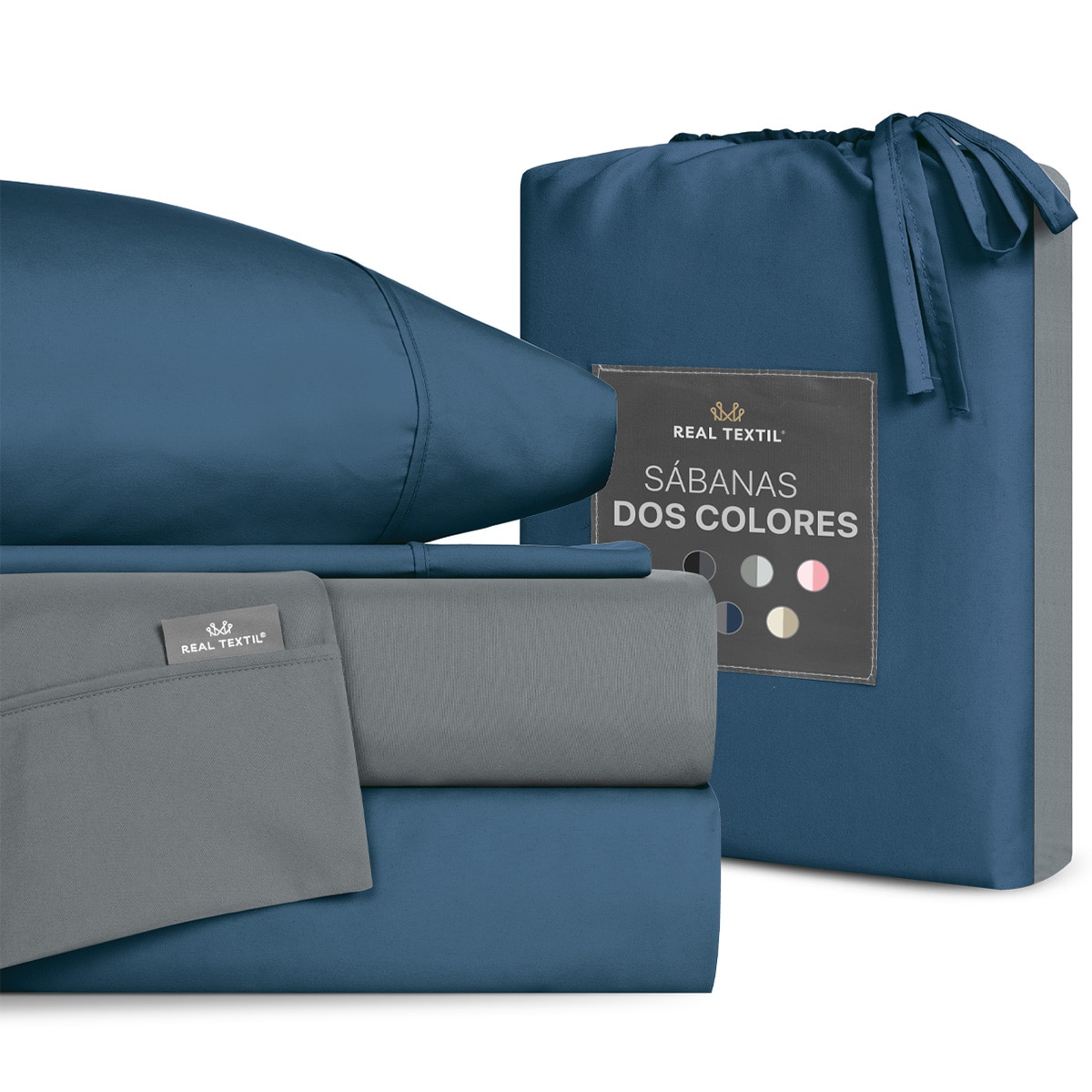 Sábanas de Microfibra Dos Colores Real Textil Gris Lunar / Azul Oscuro Individual $629