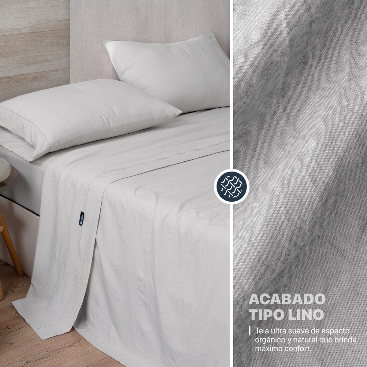 Foto 4 pulgar | Sábana con Acabado Tipo Lino Prelavado Esquimal King Size Gris Claro Ultra Suave